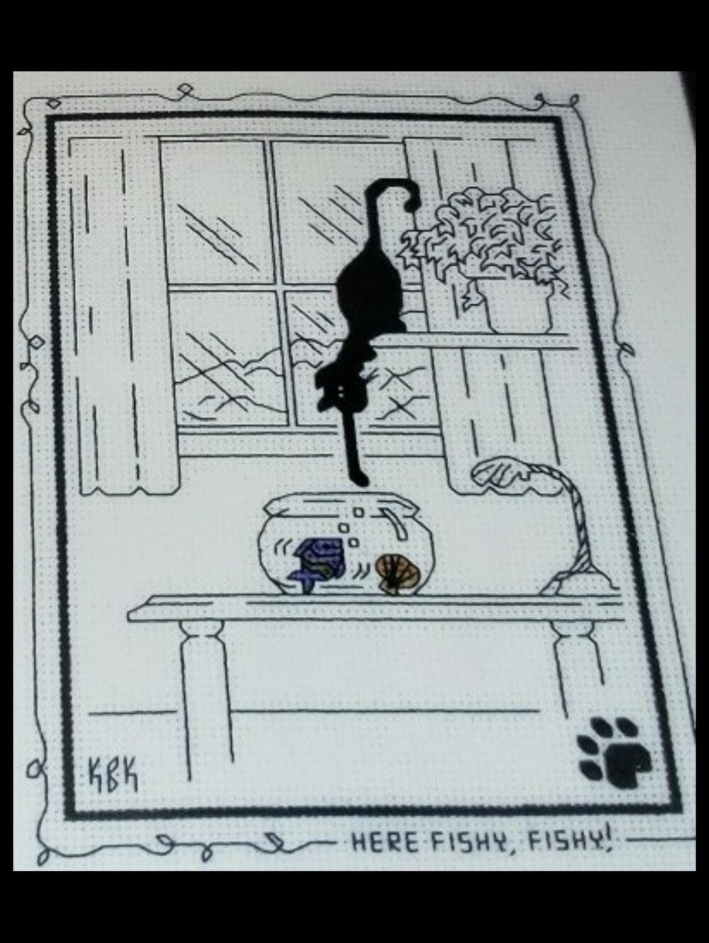 Calico Crossroads "Here Fishy, Fishy!" Cat Counted Cross-Stitch Kit
